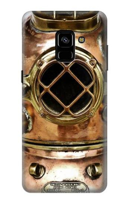 W2412 Vintage Deep Sea Diving Helmet Hard Case and Leather Flip Case For Samsung Galaxy A8 Plus (2018)