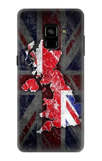 W2936 UK British Flag Map Hard Case and Leather Flip Case For Samsung Galaxy A8 Plus (2018)