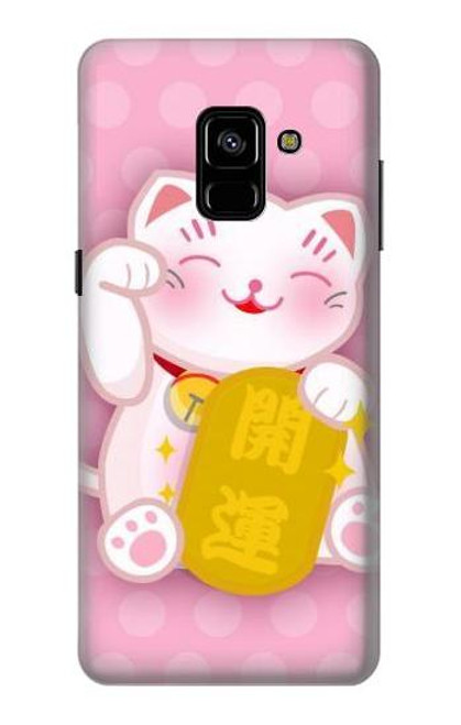 W3025 Pink Maneki Neko Lucky Cat Hard Case and Leather Flip Case For Samsung Galaxy A8 Plus (2018)