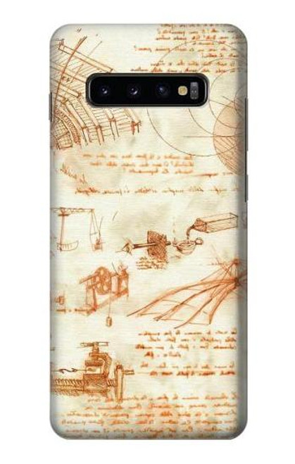 W0566 Technical Drawing Da Vinci Hard Case and Leather Flip Case For Samsung Galaxy S10 Plus