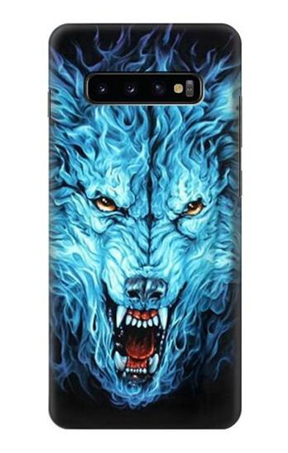 W0752 Blue Fire Grim Wolf Hard Case and Leather Flip Case For Samsung Galaxy S10 Plus