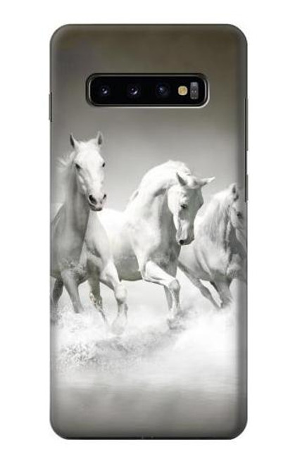 W0933 White Horses Hard Case and Leather Flip Case For Samsung Galaxy S10 Plus