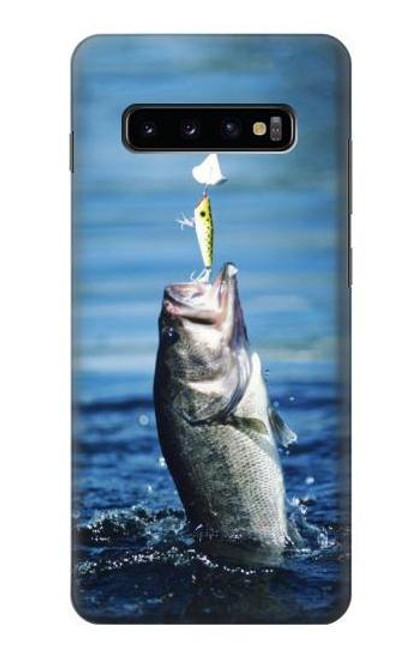 W1594 Bass Fishing Hard Case and Leather Flip Case For Samsung Galaxy S10 Plus