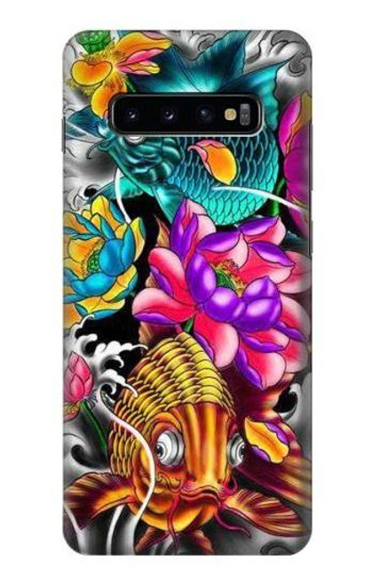 W1630 Fish Japanese Oriental Tattoo Hard Case and Leather Flip Case For Samsung Galaxy S10 Plus