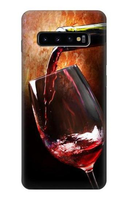 W2396 Red Wine Bottle And Glass Hard Case and Leather Flip Case For Samsung Galaxy S10 Plus