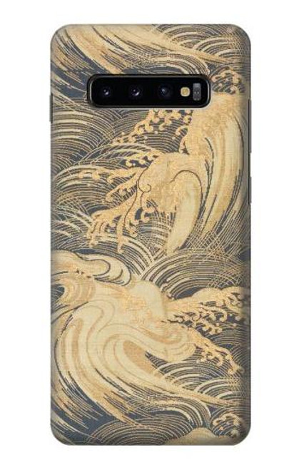 W2680 Japan Art Obi With Stylized Waves Hard Case and Leather Flip Case For Samsung Galaxy S10 Plus