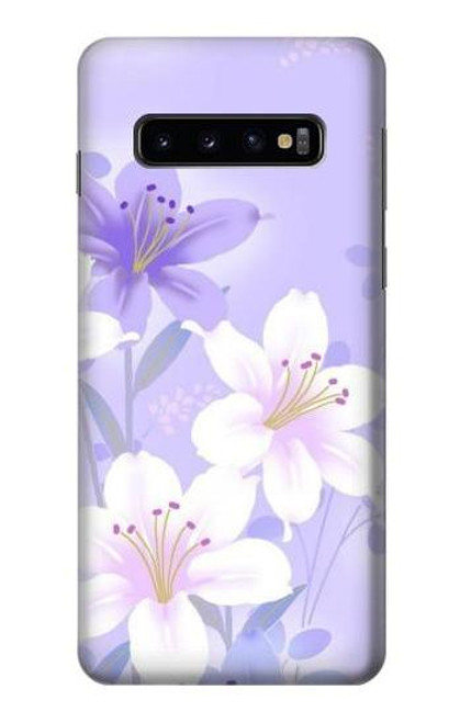 W2361 Purple White Flowers Hard Case and Leather Flip Case For Samsung Galaxy S10