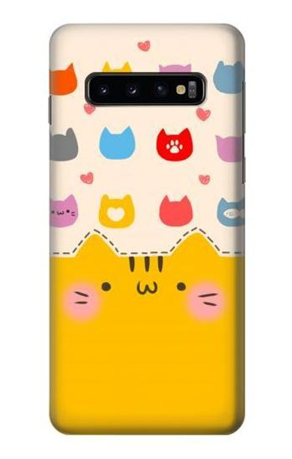 W2442 Cute Cat Cartoon Funny Hard Case and Leather Flip Case For Samsung Galaxy S10