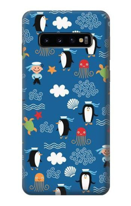 W2572 Marine Penguin Pattern Hard Case and Leather Flip Case For Samsung Galaxy S10