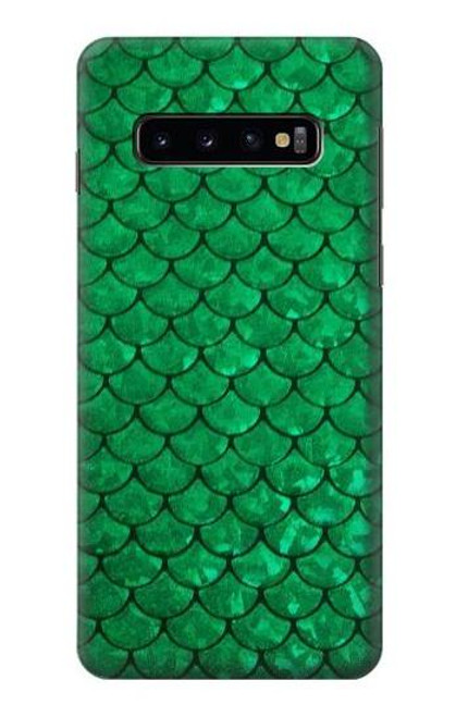 W2704 Green Fish Scale Pattern Graphic Hard Case and Leather Flip Case For Samsung Galaxy S10