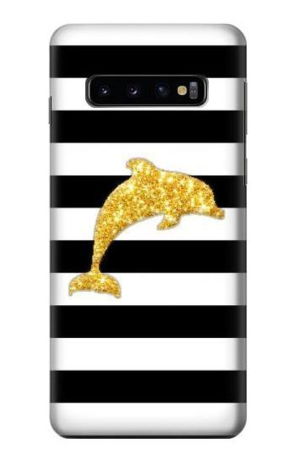 W2882 Black and White Striped Gold Dolphin Hard Case and Leather Flip Case For Samsung Galaxy S10