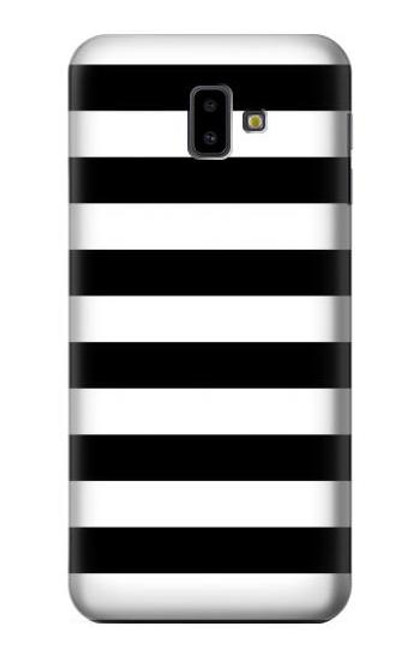 W1596 Black and White Striped Hard Case and Leather Flip Case For Samsung Galaxy J6+ (2018), J6 Plus (2018)