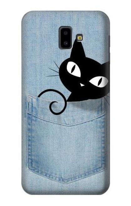 W2641 Pocket Black Cat Hard Case and Leather Flip Case For Samsung Galaxy J6+ (2018), J6 Plus (2018)