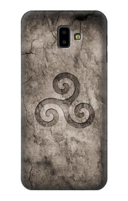 W2892 Triskele Symbol Stone Texture Hard Case and Leather Flip Case For Samsung Galaxy J6+ (2018), J6 Plus (2018)