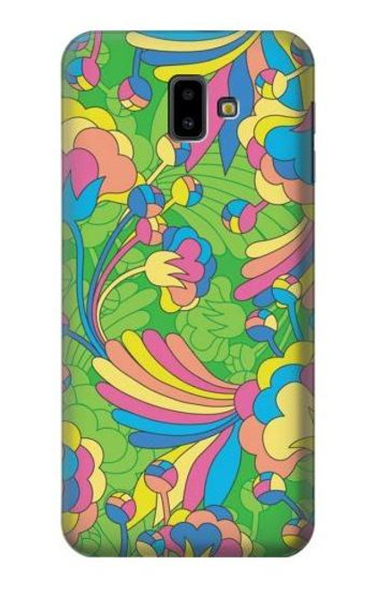 W3273 Flower Line Art Pattern Hard Case and Leather Flip Case For Samsung Galaxy J6+ (2018), J6 Plus (2018)