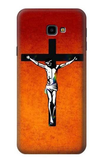 W2421 Jesus Christ On The Cross Hard Case and Leather Flip Case For Samsung Galaxy J4+ (2018), J4 Plus (2018)