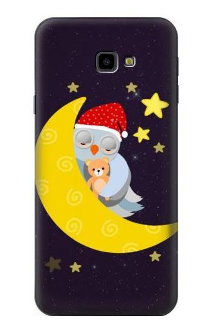 W2849 Cute Sleepy Owl Moon Night Hard Case and Leather Flip Case For Samsung Galaxy J4+ (2018), J4 Plus (2018)