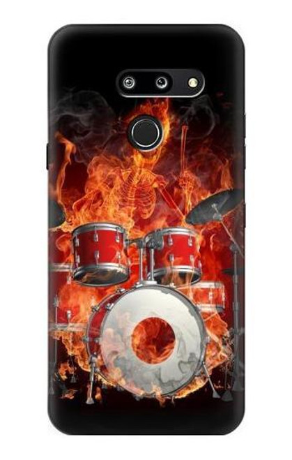 W1431 Skull Drum Fire Rock Hard Case and Leather Flip Case For LG G8 ThinQ