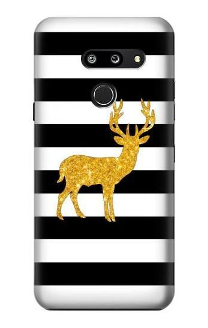 W2794 Black and White Striped Deer Gold Sparkles Hard Case and Leather Flip Case For LG G8 ThinQ