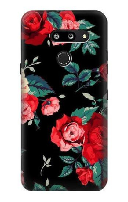 W3112 Rose Floral Pattern Black Hard Case and Leather Flip Case For LG G8 ThinQ