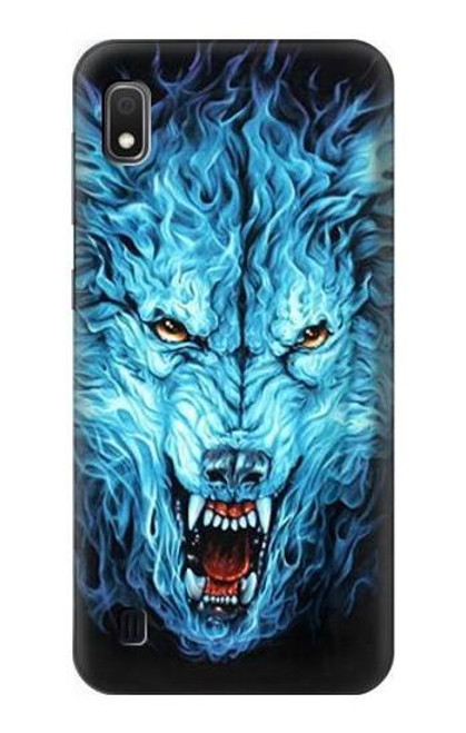 W0752 Blue Fire Grim Wolf Hard Case and Leather Flip Case For Samsung Galaxy A10