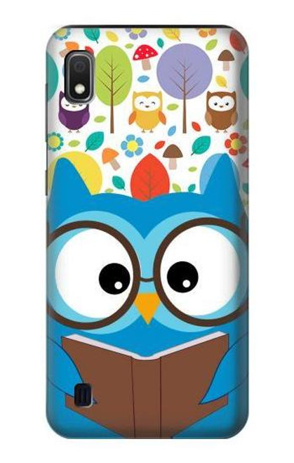 W2521 Cute Nerd Owl Cartoon Hard Case and Leather Flip Case For Samsung Galaxy A10