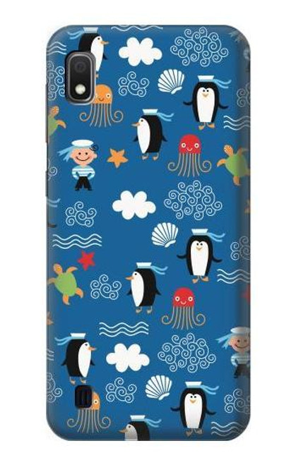 W2572 Marine Penguin Pattern Hard Case and Leather Flip Case For Samsung Galaxy A10