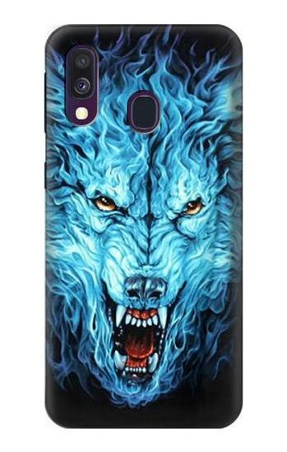 W0752 Blue Fire Grim Wolf Hard Case and Leather Flip Case For Samsung Galaxy A40