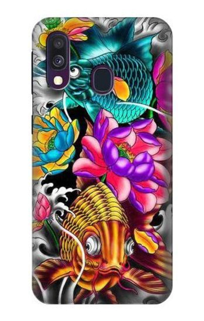 W1630 Fish Japanese Oriental Tattoo Hard Case and Leather Flip Case For Samsung Galaxy A40