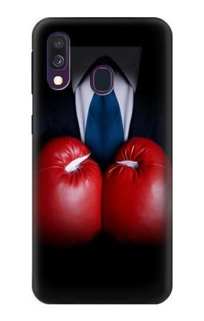 W2261 Businessman Black Suit With Boxing Gloves Hard Case and Leather Flip Case For Samsung Galaxy A40