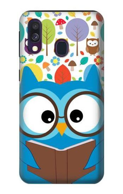 W2521 Cute Nerd Owl Cartoon Hard Case and Leather Flip Case For Samsung Galaxy A40