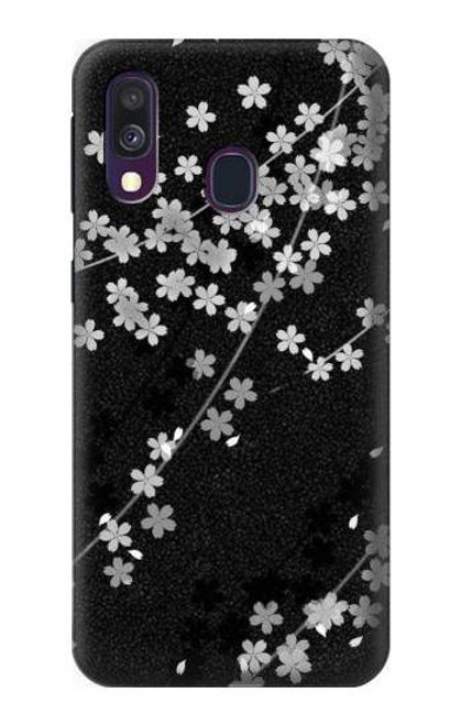 W2544 Japanese Kimono Style Black Flower Pattern Hard Case and Leather Flip Case For Samsung Galaxy A40