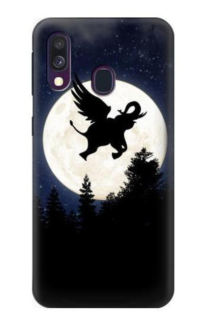 W3323 Flying Elephant Full Moon Night Hard Case and Leather Flip Case For Samsung Galaxy A40