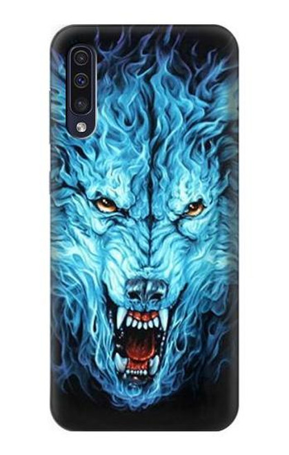 W0752 Blue Fire Grim Wolf Hard Case and Leather Flip Case For Samsung Galaxy A50