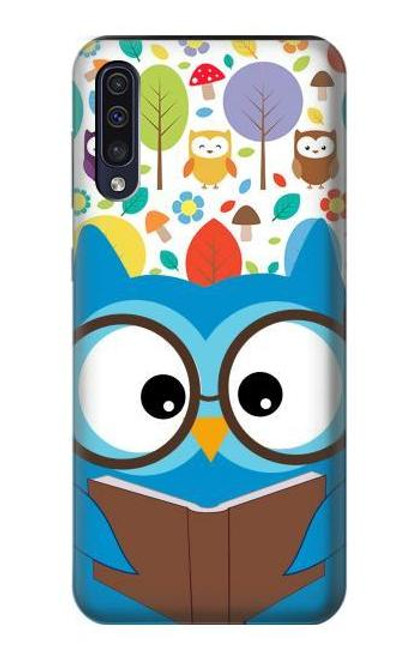 W2521 Cute Nerd Owl Cartoon Hard Case and Leather Flip Case For Samsung Galaxy A50