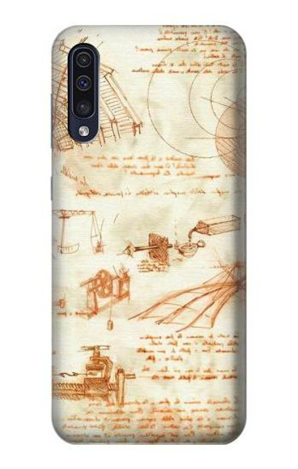 W0566 Technical Drawing Da Vinci Hard Case and Leather Flip Case For Samsung Galaxy A70