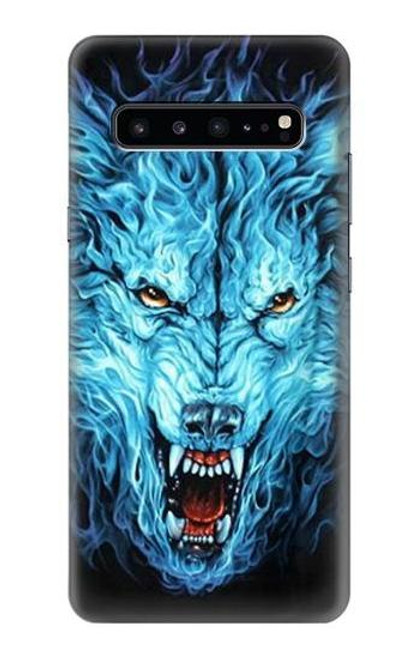 W0752 Blue Fire Grim Wolf Hard Case and Leather Flip Case For Samsung Galaxy S10 5G