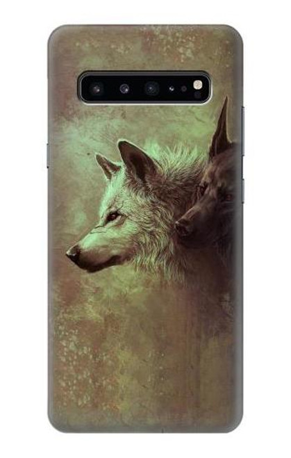 W0931 White Black Wolf Hard Case and Leather Flip Case For Samsung Galaxy S10 5G