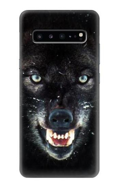 W2823 Black Wolf Blue Eyes Face Hard Case and Leather Flip Case For Samsung Galaxy S10 5G