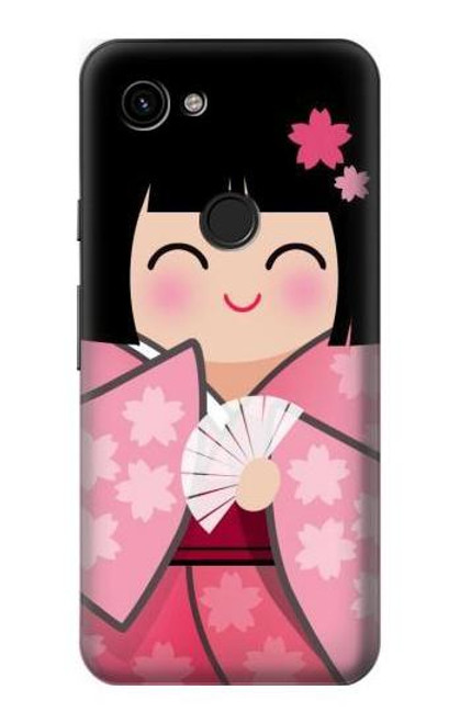 W3042 Japan Girl Hina Doll Kimono Sakura Hard Case and Leather Flip Case For Google Pixel 3a