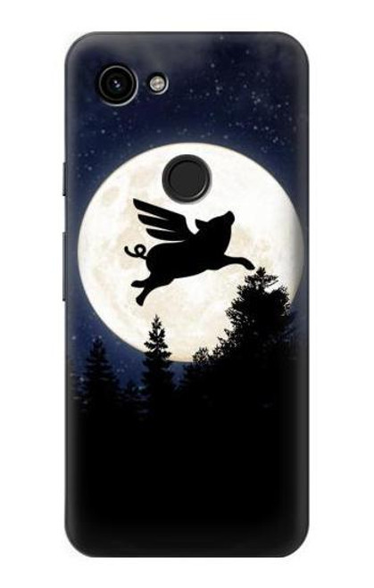 W3289 Flying Pig Full Moon Night Hard Case and Leather Flip Case For Google Pixel 3a