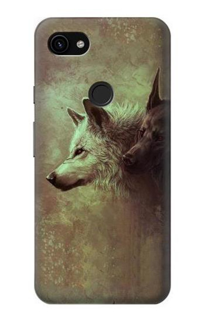 W0931 White Black Wolf Hard Case and Leather Flip Case For Google Pixel 3a XL