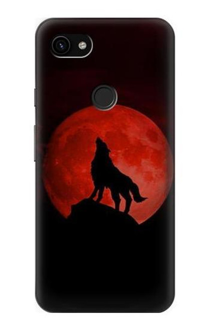 W2955 Wolf Howling Red Moon Hard Case and Leather Flip Case For Google Pixel 3a XL