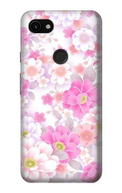 W3036 Pink Sweet Flower Flora Hard Case and Leather Flip Case For Google Pixel 3a XL