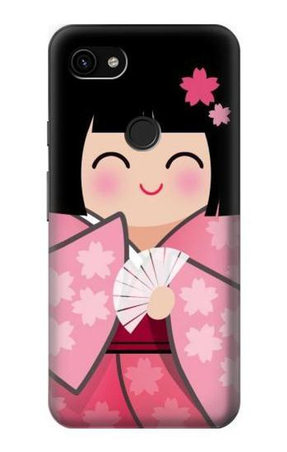 W3042 Japan Girl Hina Doll Kimono Sakura Hard Case and Leather Flip Case For Google Pixel 3a XL