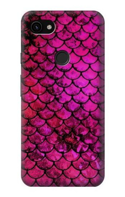 W3051 Pink Mermaid Fish Scale Hard Case and Leather Flip Case For Google Pixel 3a XL