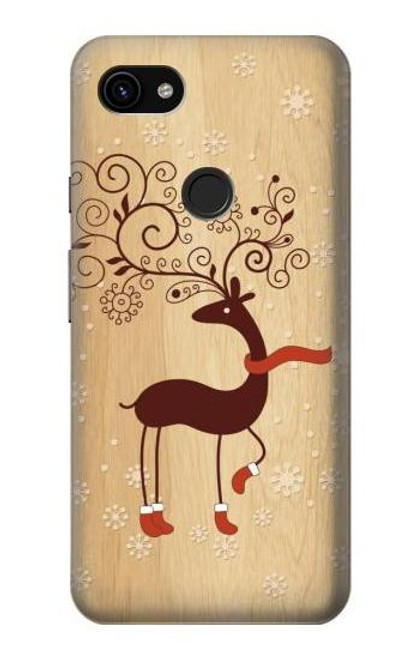 W3081 Wooden Raindeer Graphic Printed Hard Case and Leather Flip Case For Google Pixel 3a XL