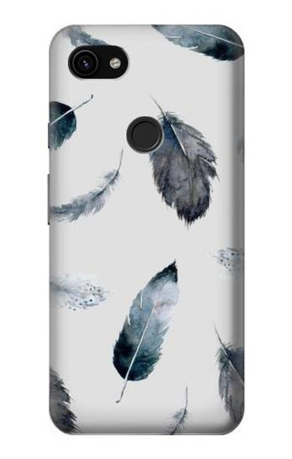 W3085 Feather Paint Pattern Hard Case and Leather Flip Case For Google Pixel 3a XL