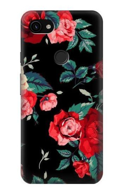 W3112 Rose Floral Pattern Black Hard Case and Leather Flip Case For Google Pixel 3a XL