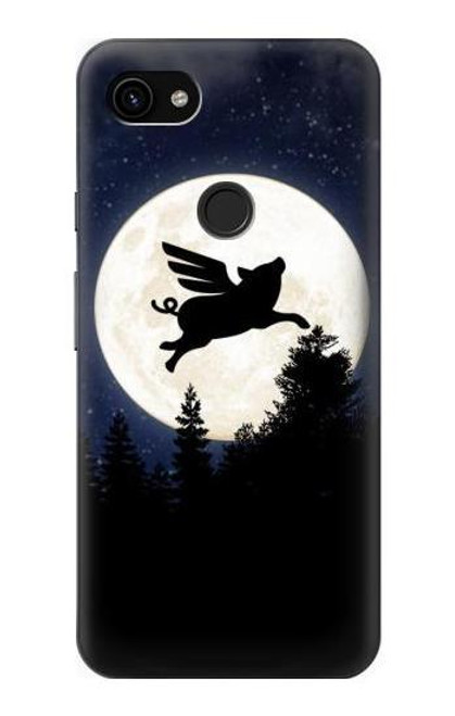 W3289 Flying Pig Full Moon Night Hard Case and Leather Flip Case For Google Pixel 3a XL